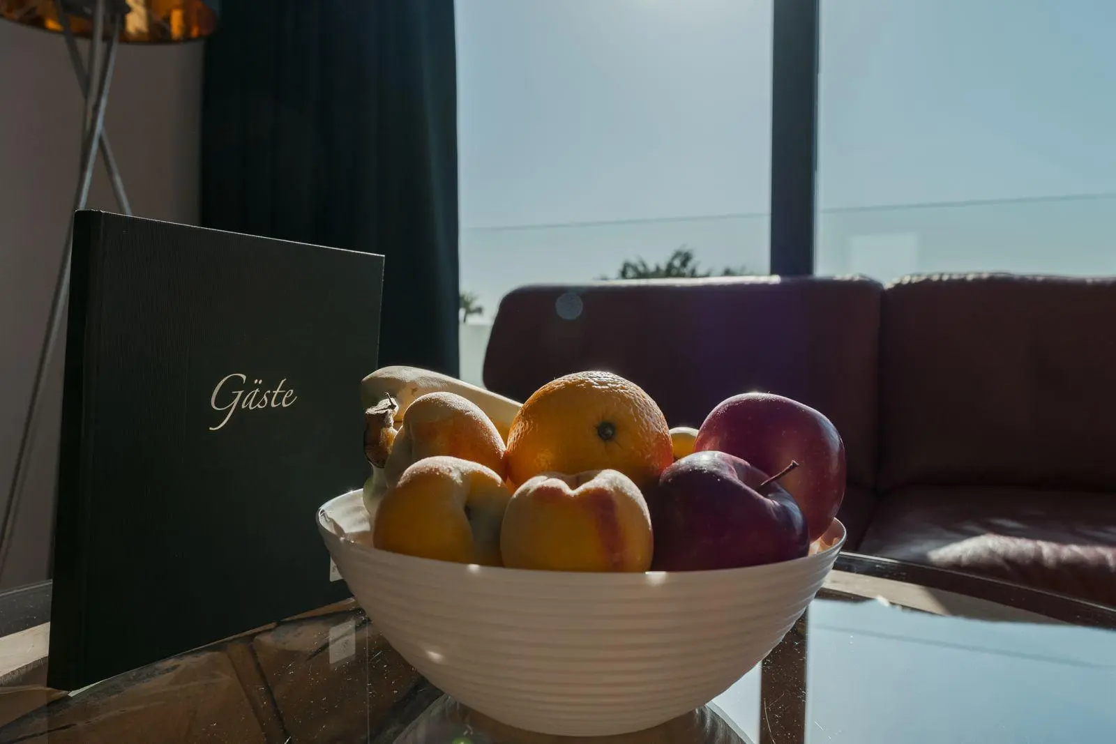 Fresh fruit bowl and guest book at BS Luxury Estate